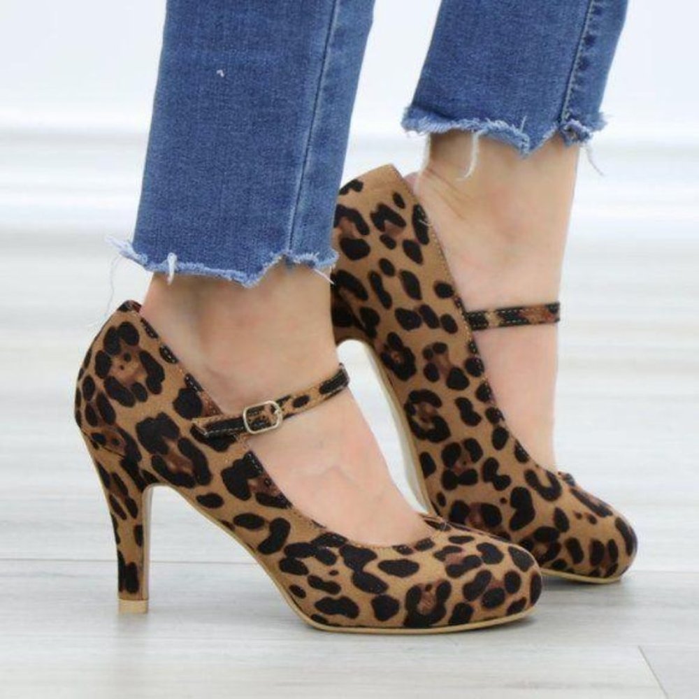 Leopard Suede Low Heel Rockabilly Pumps - Picture 5 of 12